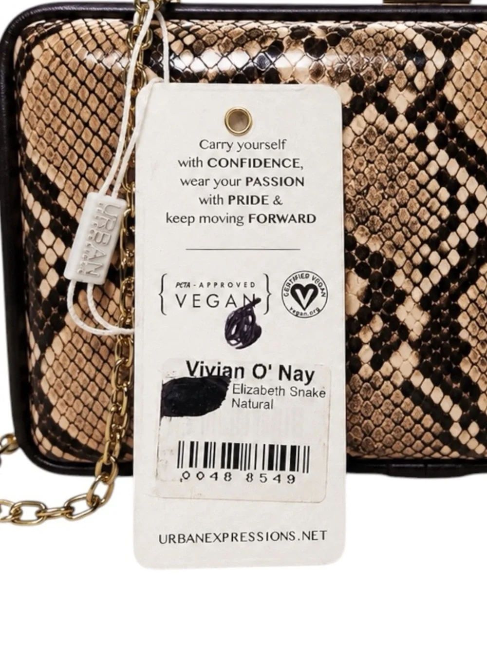 Urban Expressions Evening Box Clutch Vivian O'Nay Vegan Snake Print Beige